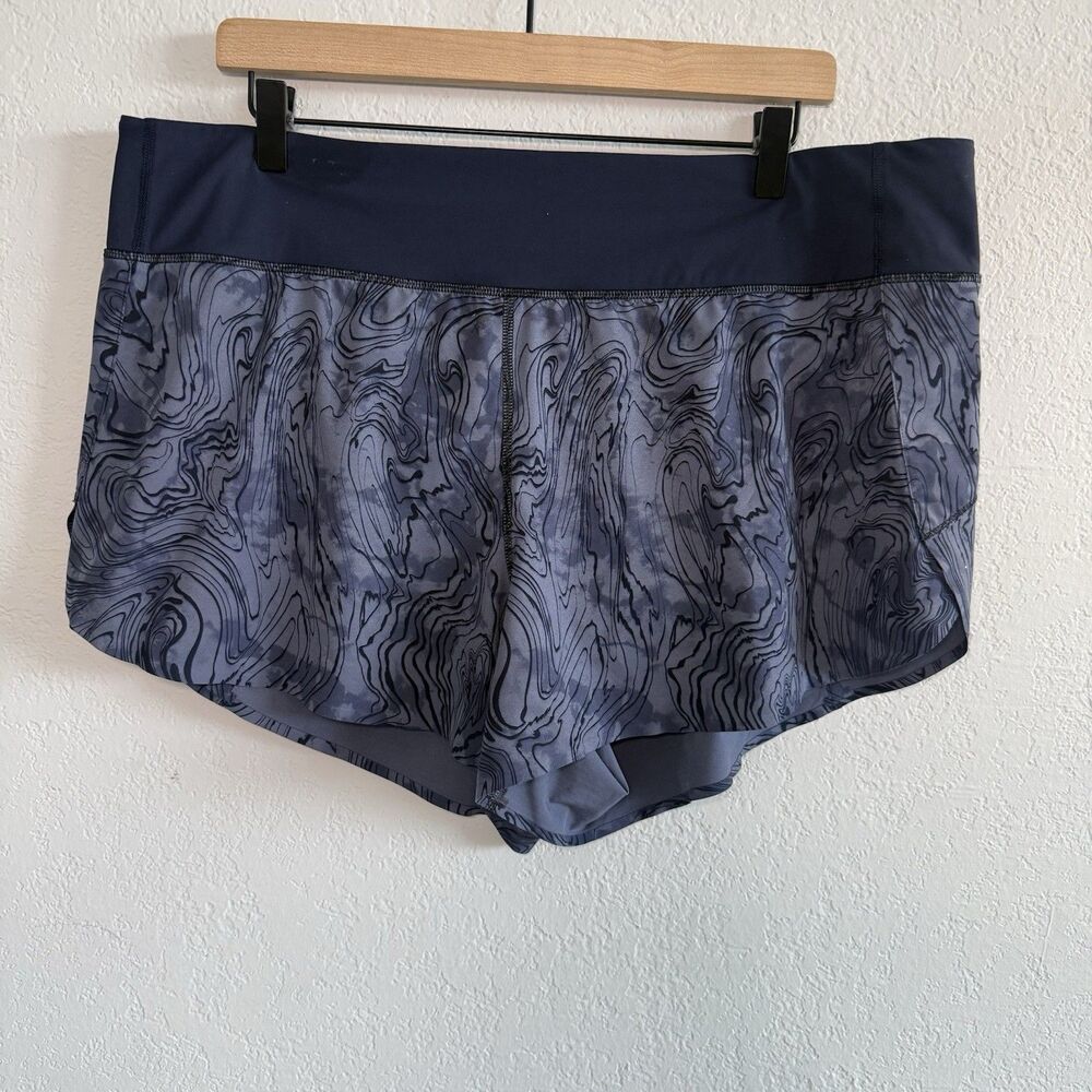 Athleta Run With It Printed 3.5" Running Shorts Women's XL Navy Blue Gray